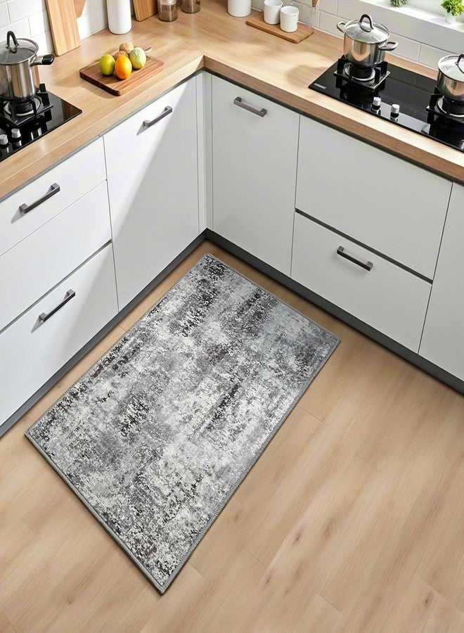 Flagover Dark Grey Washable Small Area Rug, 2x3 Abstract Non-Slip Door Mat, Modern Low Pile Indoor Entryway Rugs, Stain Resistant Throw Carpet for Front Door, Kitchen, Entry, Inside Entrance - Image 3